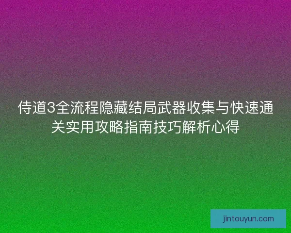 侍道3全流程隐藏结局武器收集与快速通关实用攻略指南技巧解析心得